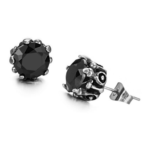 Titanium Steel Black Rhinestone Cubic Zirconia Stud Earrings
