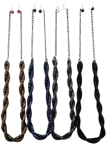 Necklace Set 28"" Net Twisted With Earrings 4 Asst Colors Case Pack 72