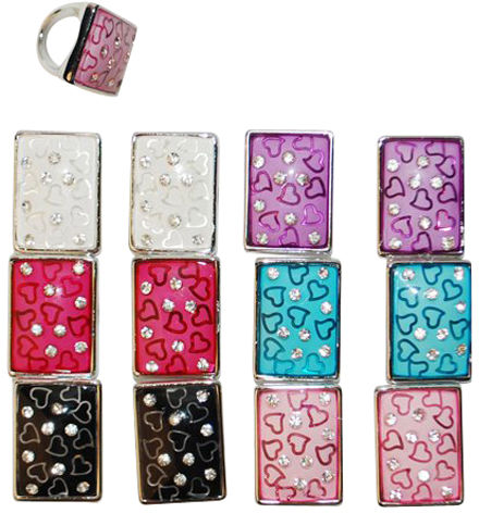 Ring Rectangle Heart With Stones Case Pack 72