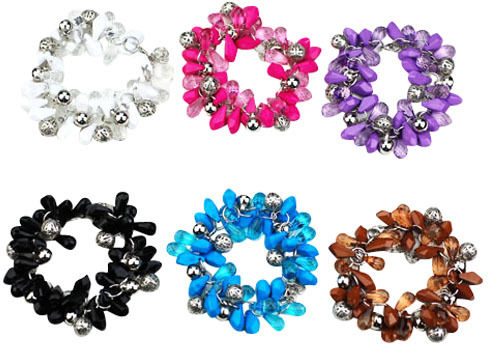 Bracelets Acrylic Clustered Beads With Silver Beads 5 Asst Case Pack 72