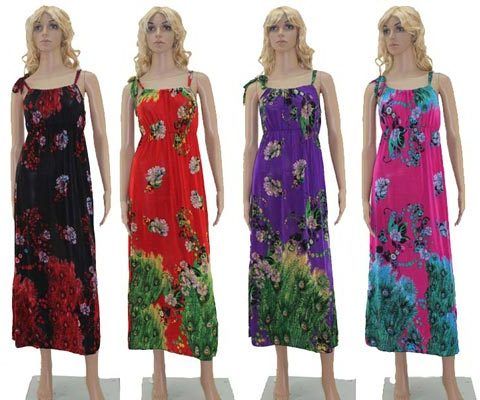 Long Peacock Print Sundresses w/Knotted Strap Case Pack 96
