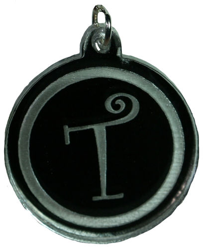 Curly Letter T pendant (no chain) with 1 inch acrylic bead
