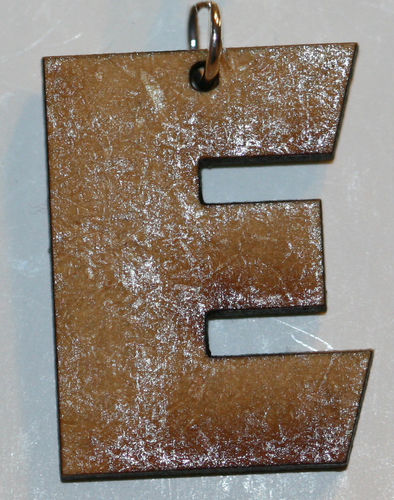 Letter E pendant (no chain) with 1 inch wooden bead- silver plated