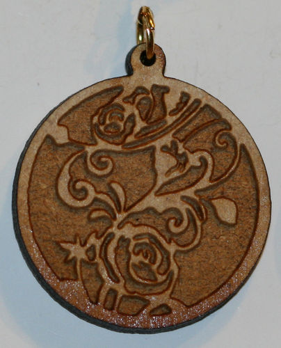 Flower pendant (no chain) with 1 inch wooden bead- gold plated
