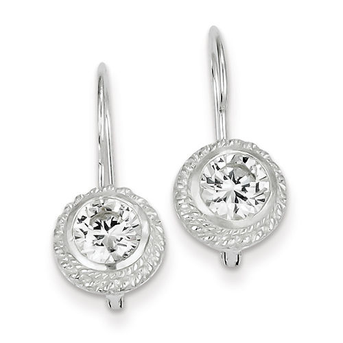 Round Shape Cubic Zirconia Earrings in Polished Sterling Silver - Lever Backings