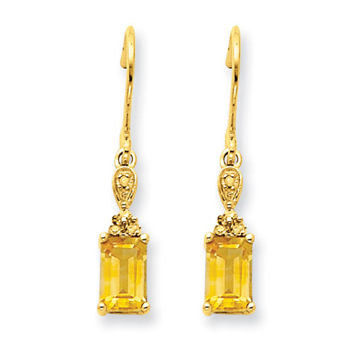Rectangular Shape Citrine & Diamond Earrings in 14kt Yellow Gold - Shepherd Hook