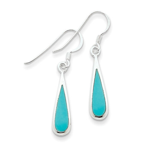 Blue Green Pear Shape Turquoise Earrings in Sterling Silver - Shepherds Hook
