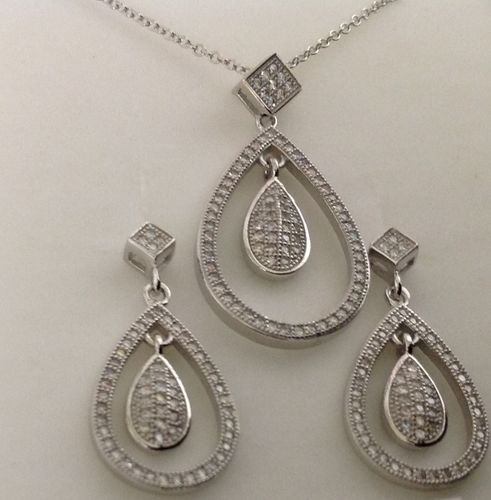 Sterling Silver MicroPave CZ Necklace and Earring Set