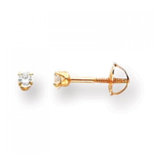 14kt Yellow Gold White Round Shape Cubic Zirconia Earrings - Screw Backs