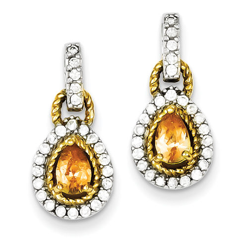 Orange Pear Shape Cubic Zirconia Earrings in Vermeil - Friction Back