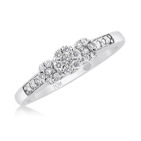10KT 0.21 CTTW THREE-STONE FLOWER RING