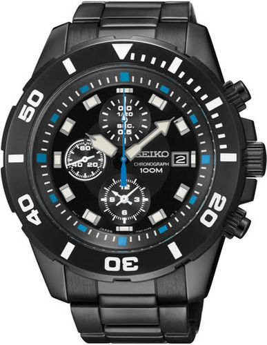 Mens Watch Seiko SNDE01  Black Tone Stainless Steel Case and Bracelet Chronograp