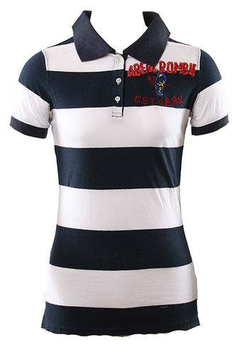 Abercrombie & Fitch Est 1892  White And Navy Boys Stripe Polo Shirt Size: Large