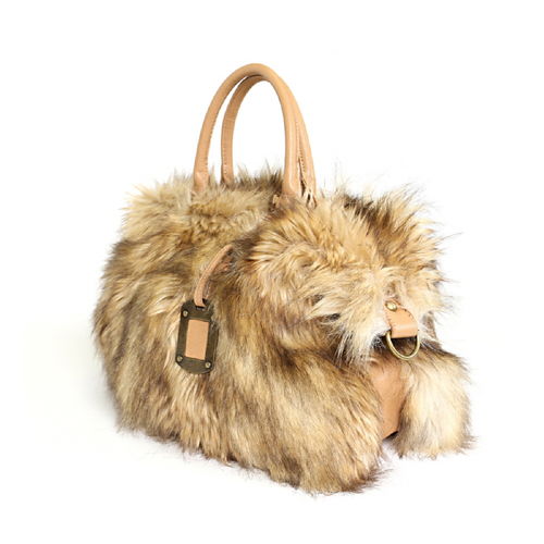 Platinum Frost Fox Faux Fur Satchel Handbag by Wild Mannered