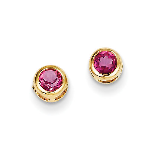 Round Shape Pink Topaz Earrings in 14kt Polished Yellow Gold - Post with Back