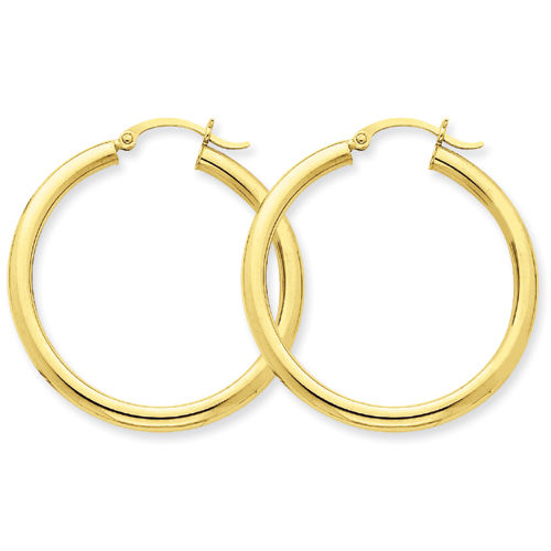 Round Earrings in Glossy Finish 14kt Yellow Gold - Hinge Back Lovely
