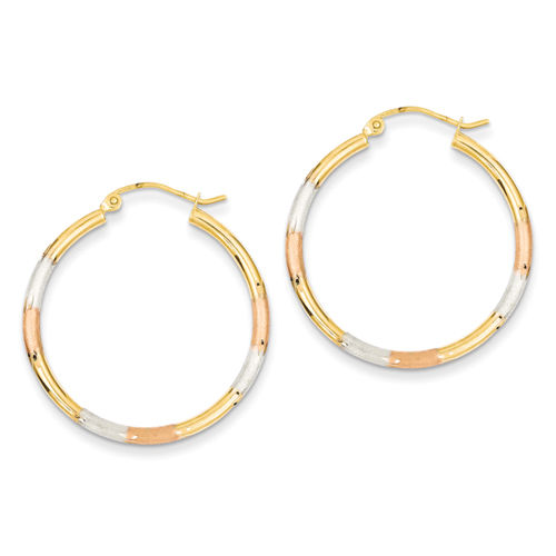 Round Earrings - Hoop in 14kt Tri Color Gold - Notched Back - Alluring
