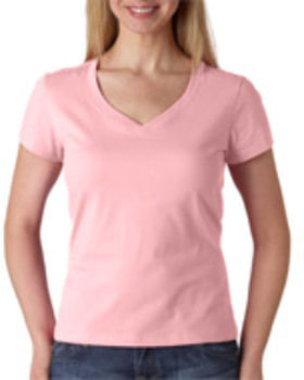 Bella+Canvas Ladies' Short-Sleeve V-Neck Jersey Tee Pink M