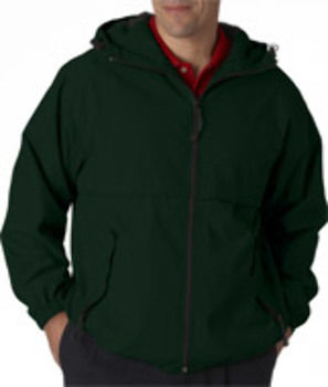 UltraClub Adult Microfiber Hooded Zip-Front Jacket, Forest Green, S
