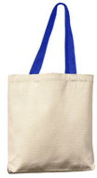 UltraClub Tote with Gusset and Contrasting Handles, Natural/ Royal, One