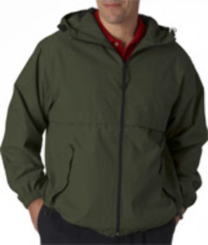 UltraClub Adult Microfiber Hooded Zip-Front Jacket, Olive, M