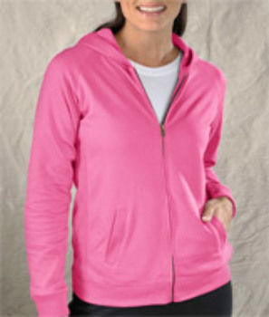 LA T Ladies' French Terry Hooded Raglan Full-Zip Jacket Raspberry Sorbet L