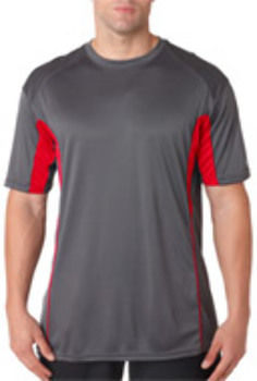 Badger Adult Tee with Contrast Panels Graphite/ Red XL