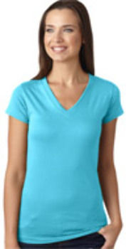 LA T Juniors' Fine Jersey V-Neck Longer Length T-Shirt, Aqua, XL