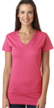LA T Juniors' Fine Jersey V-Neck Longer Length T-Shirt, Hot Pink, 2XL