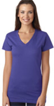 LA T Juniors' Fine Jersey V-Neck Longer Length T-Shirt, Purple, S
