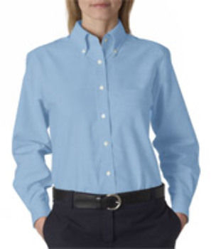 UltraClub Ladies' Classic Wrinkle-Free Long-Sleeve Oxford, Light Blue, S