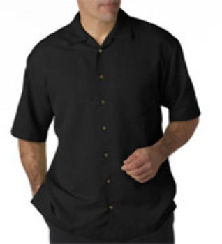 UltraClub Men's Cabana Breeze Camp Shirt, Black, 4XL