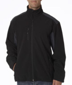 UltraClub Men's Soft Shell Jacket, Black/ Steel, S