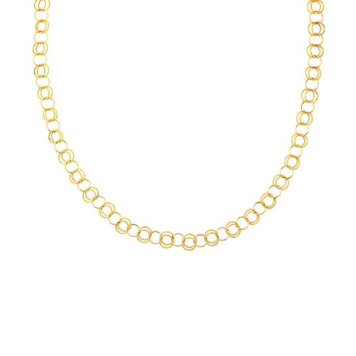 14K Yellow Gold Polished and Dual Textured Round Link Necklace