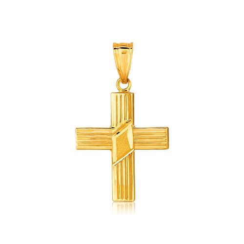 14K Yellow Gold Fancy Ridged Cross Pendant