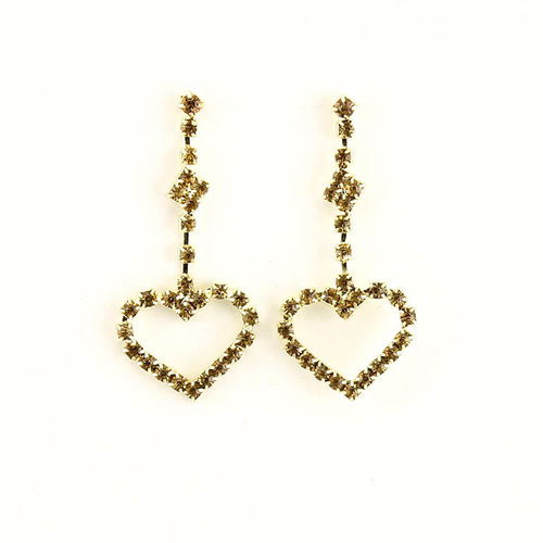 RHINESTONE HEART DANGLE EARRINGS - CASE OF 12
