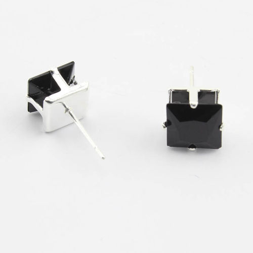 36 PAIR SQUARE BLACK & CRYSTAL CUBIC ZIRCONIA STUD EARRING ON DISPLAY STAND - CASE OF 12