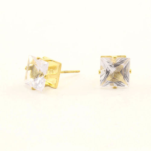 36 PAIR METALLIC GOLD TONE SQUARE CRYSTAL CUBIC ZIRCONIA ON DISPLAY STAND - CASE OF 12