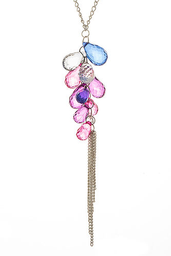 TEAR DROP SHAPE ACRYLIC BEAD TASSEL CHAIN NECKLACE W/ EARRINGS - CASE OF 12