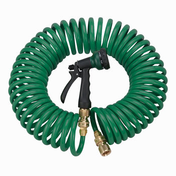 Green Coil Garden 50' Hose w/ 7 Pattern Spray Nozzle