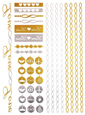 Metallic Jewelry Temporary Tattoo Pack -  Heart