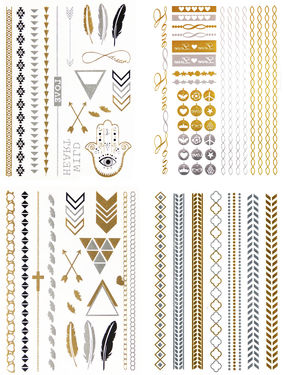 Metallic Jewelry Temporary Tattoo Pack -  4pc Set