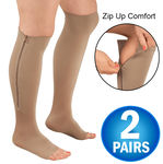 Zipper Pressure Compression Support Socks  - Open Toe - Knee High - 20-30mmHg - 2 Pairs 