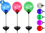 4 Pc - Solar LED Color Changing Crackle Glass Globes - Garden Landscaping Decorative LED Standing Globes - Regular Size