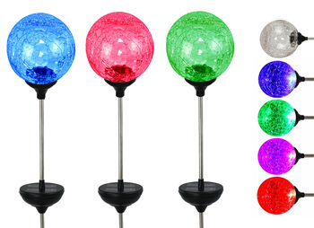 6 Pc - Solar LED Color Changing Crackle Glass Globes - Garden Landscaping Decorative LED Standing Globes - Regular Size