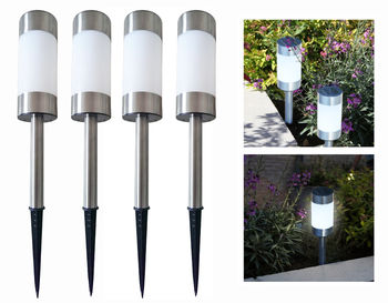 Solar LED Pathway Ourdoor Lights - Stainless Steel & Waterproof - Perfect For Landscaping, Lawn, Patio, Driveway, or Walkway  - Set of 4