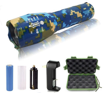 2 - G1000 Portable Zoomable Tactical LED Flashlight - 2000 Lumens - Blue Camo