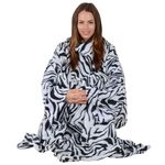 Soft Fleece Blanket With Sleeves - Zebra