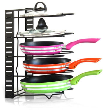 Adjustable Pot Organizer Lid and Pan Organizer - Cookware Bakeware Organizer for Cabinet Countertop Storage