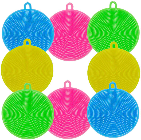 Magic Silicone Sponge Scrubber - 8pc  BPA Free Dish Cleaning Brush, Reusable Kitchen Scrubbers, Safe for Dishes & Food Wash, Better Cleaning with No Water Absorb, Eco-Friendly Rubber Sponges